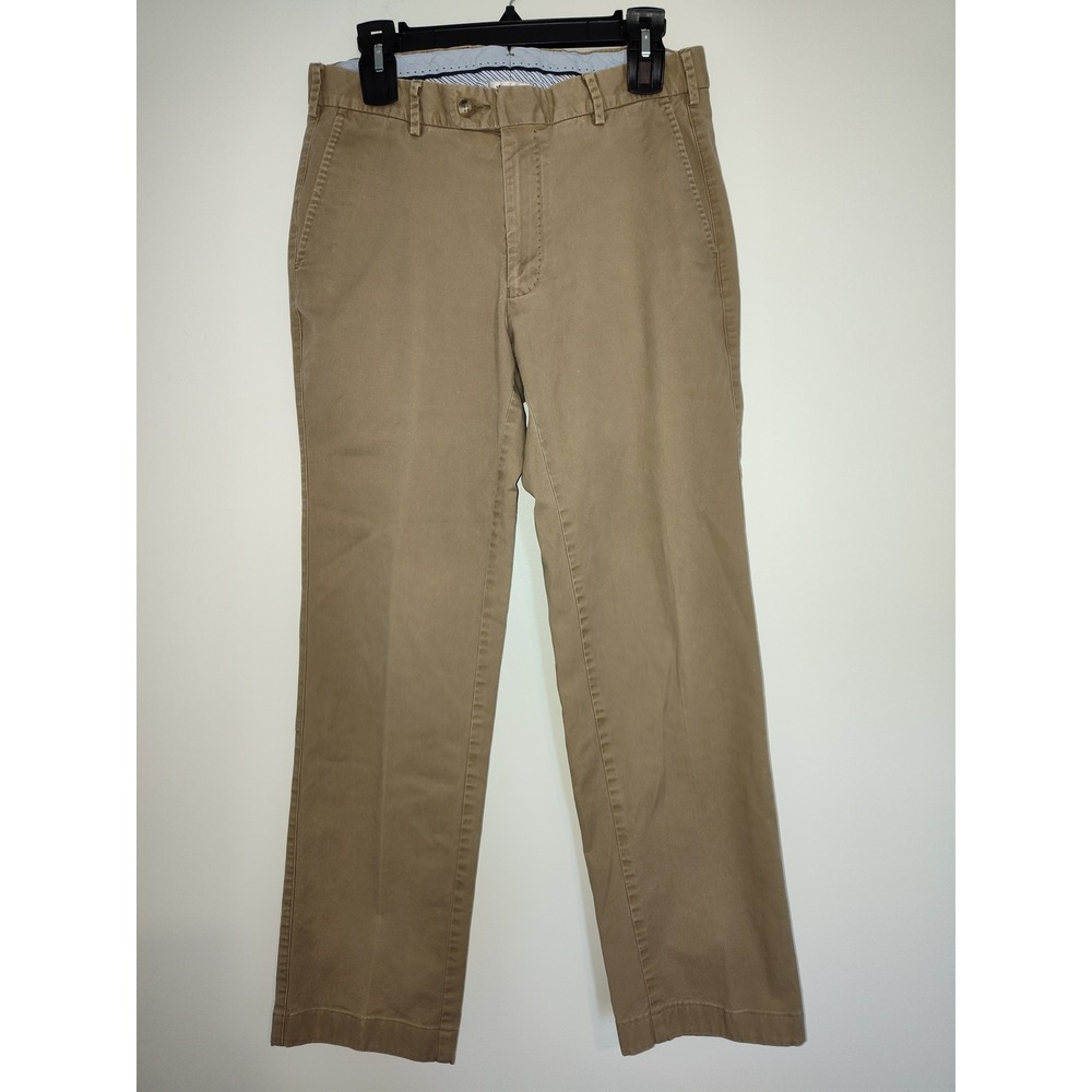 Peter Millar Mens Khaki Chino Pants Flat Front Straight Leg Tan Size 32